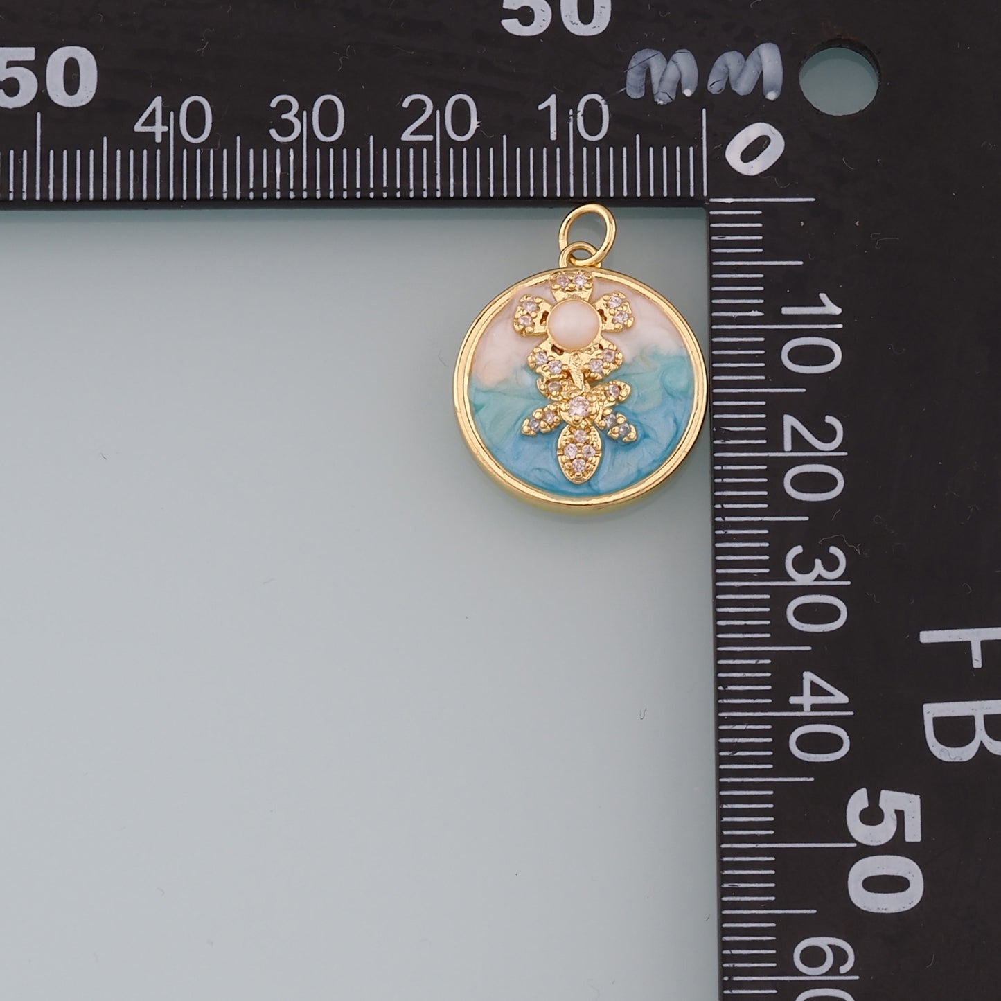 18K Gold Filled Pearl Flower Pendant,Enamel Flower Charm Bracelet Necklace for DIY Jewelry Making Supply