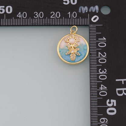 18K Gold Filled Pearl Flower Pendant,Enamel Flower Charm Bracelet Necklace for DIY Jewelry Making Supply