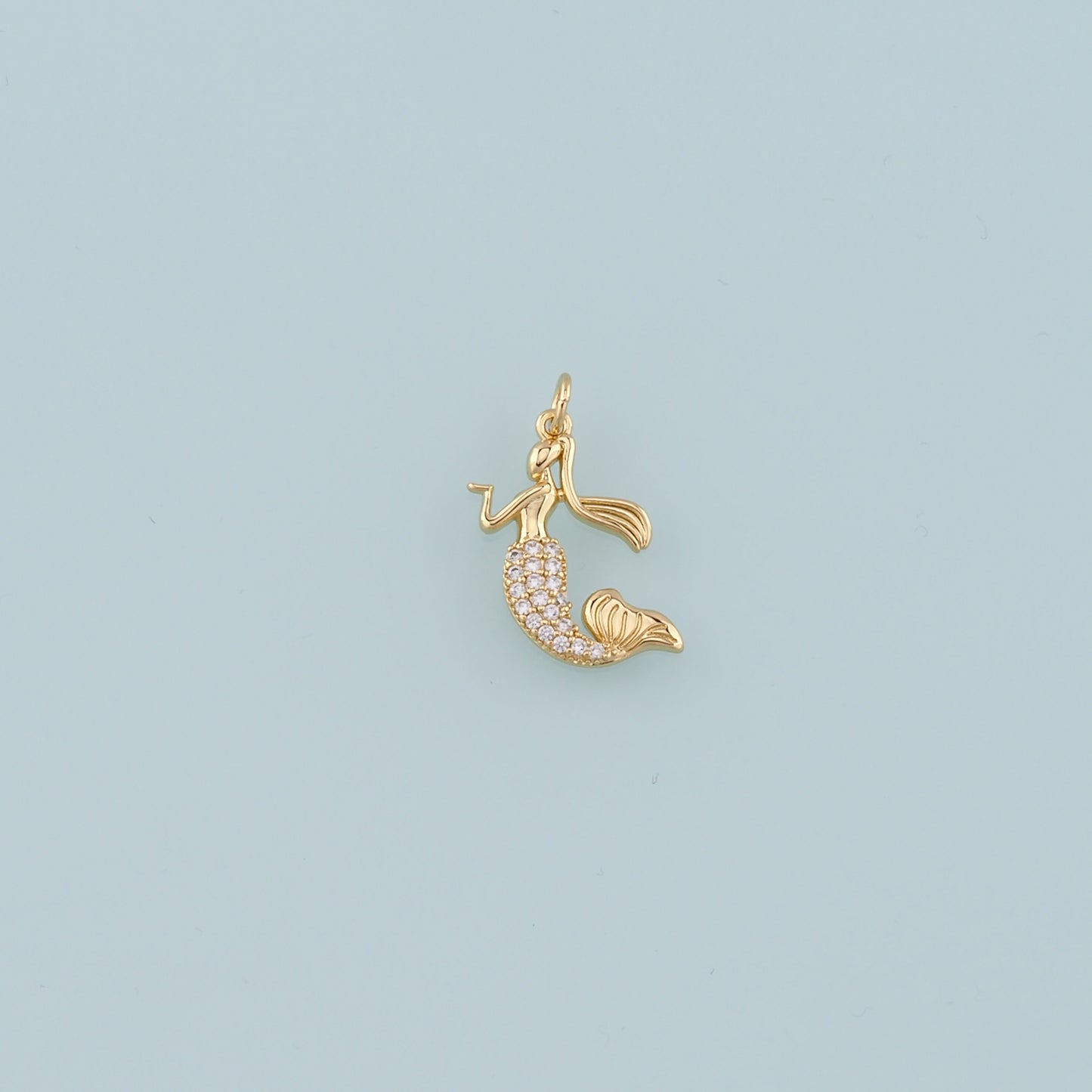 18K Gold Filled Mermaid Pendant,CZ Micro Pave Mermaid Tail Charm Bracelet Necklace for DIY Jewelry Making Supply