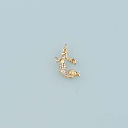 18K Gold Filled Mermaid Pendant,CZ Micro Pave Mermaid Tail Charm Bracelet Necklace for DIY Jewelry Making Supply