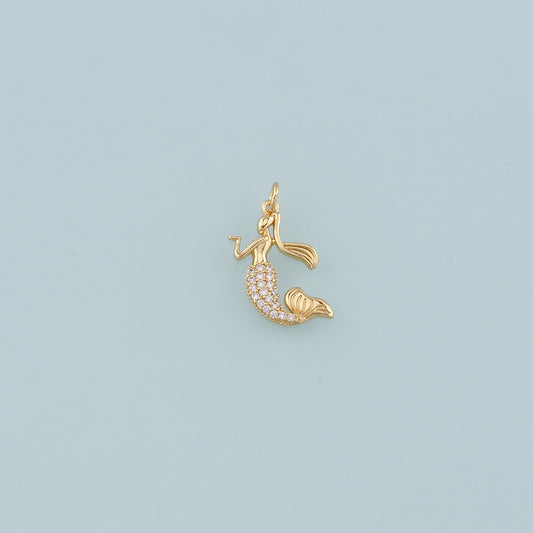 18K Gold Filled Mermaid Pendant,CZ Micro Pave Mermaid Tail Charm Bracelet Necklace for DIY Jewelry Making Supply
