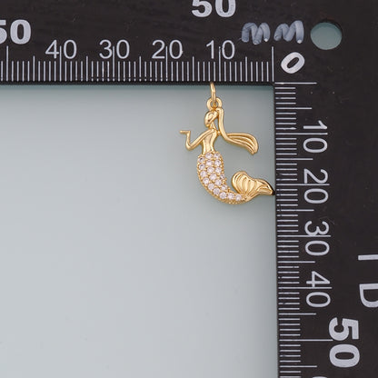 18K Gold Filled Mermaid Pendant,CZ Micro Pave Mermaid Tail Charm Bracelet Necklace for DIY Jewelry Making Supply