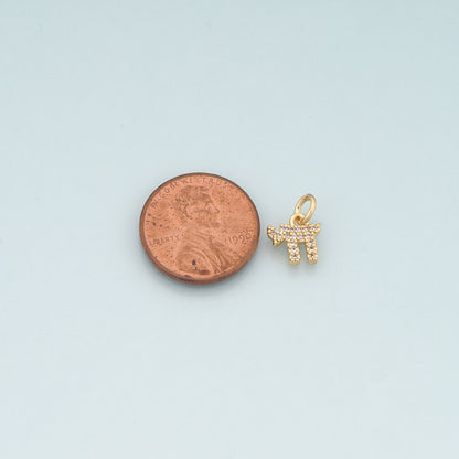 18K Gold Filled Chai Pendant,CZ Micro Pave Chai Charm Bracelet Necklace for DIY Jewelry Making Supply