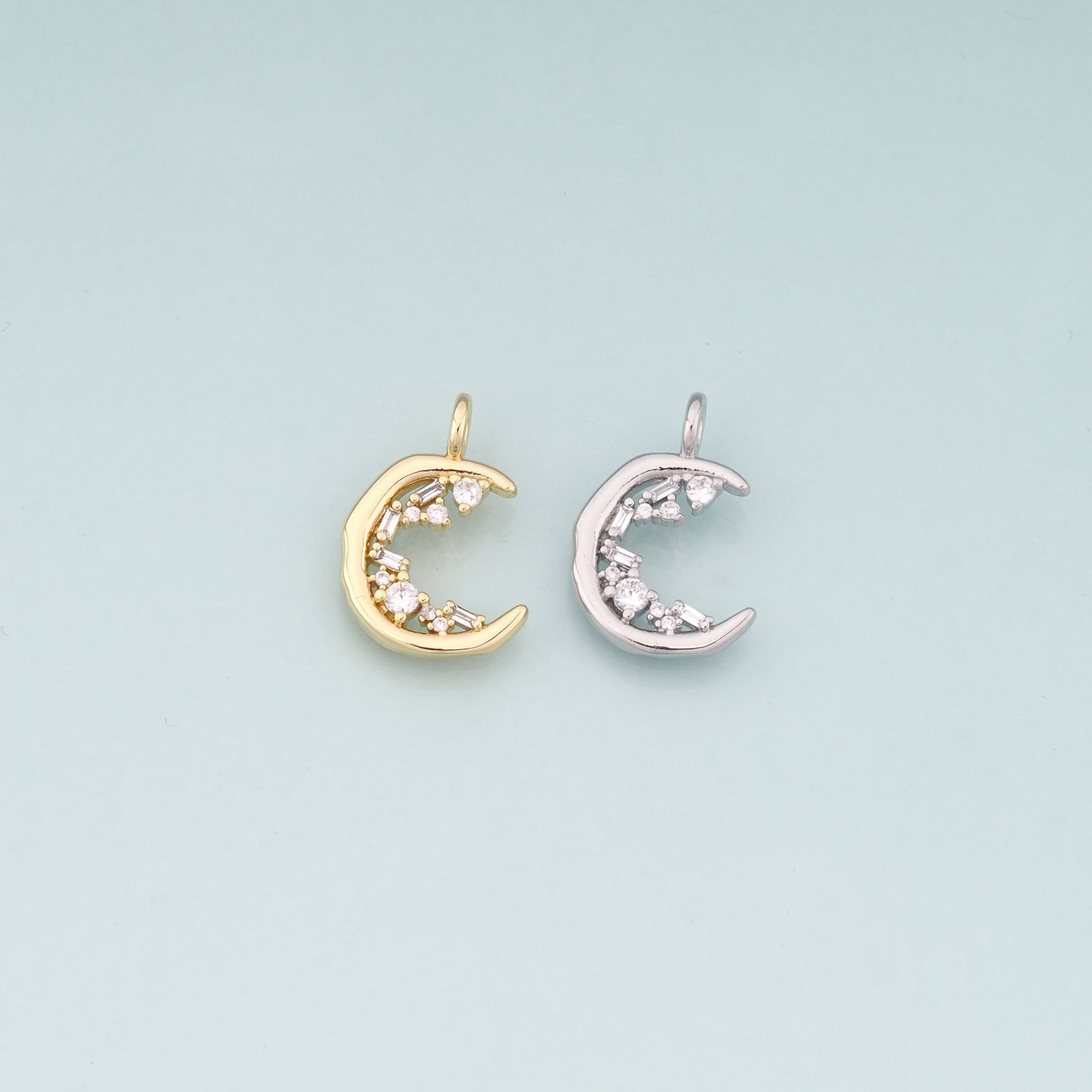 18K Gold Filled Moon Pendant,CZ Micro Pave Celestial Charm Bracelet Necklace for DIY Jewelry Making Supply