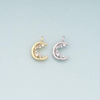 18K Gold Filled Moon Pendant,CZ Micro Pave Celestial Charm Bracelet Necklace for DIY Jewelry Making Supply