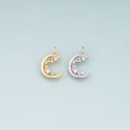 18K Gold Filled Moon Pendant,CZ Micro Pave Celestial Charm Bracelet Necklace for DIY Jewelry Making Supply