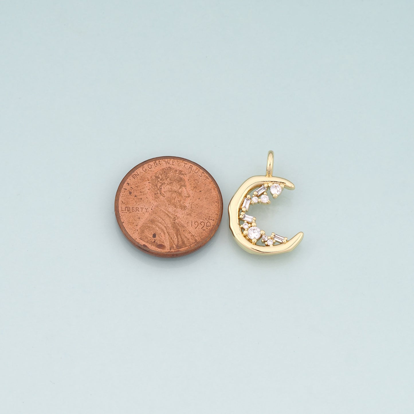 18K Gold Filled Moon Pendant,CZ Micro Pave Celestial Charm Bracelet Necklace for DIY Jewelry Making Supply