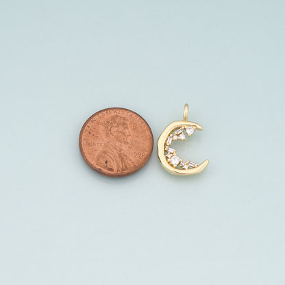 18K Gold Filled Moon Pendant,CZ Micro Pave Celestial Charm Bracelet Necklace for DIY Jewelry Making Supply