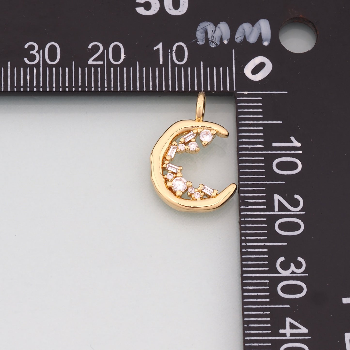 18K Gold Filled Moon Pendant,CZ Micro Pave Celestial Charm Bracelet Necklace for DIY Jewelry Making Supply