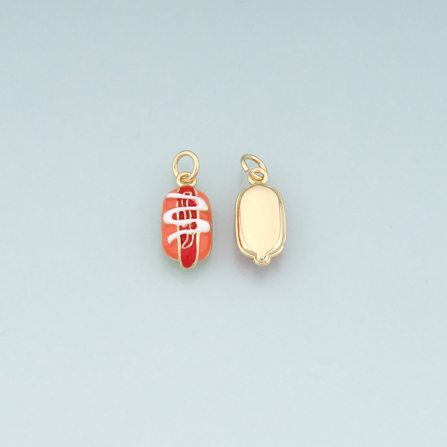 18K Gold Filled Hot Dog Pendant,Enamel Beard Charm Bracelet Necklace for DIY Jewelry Making Supply