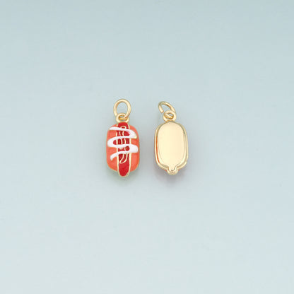 18K Gold Filled Hot Dog Pendant,Enamel Beard Charm Bracelet Necklace for DIY Jewelry Making Supply