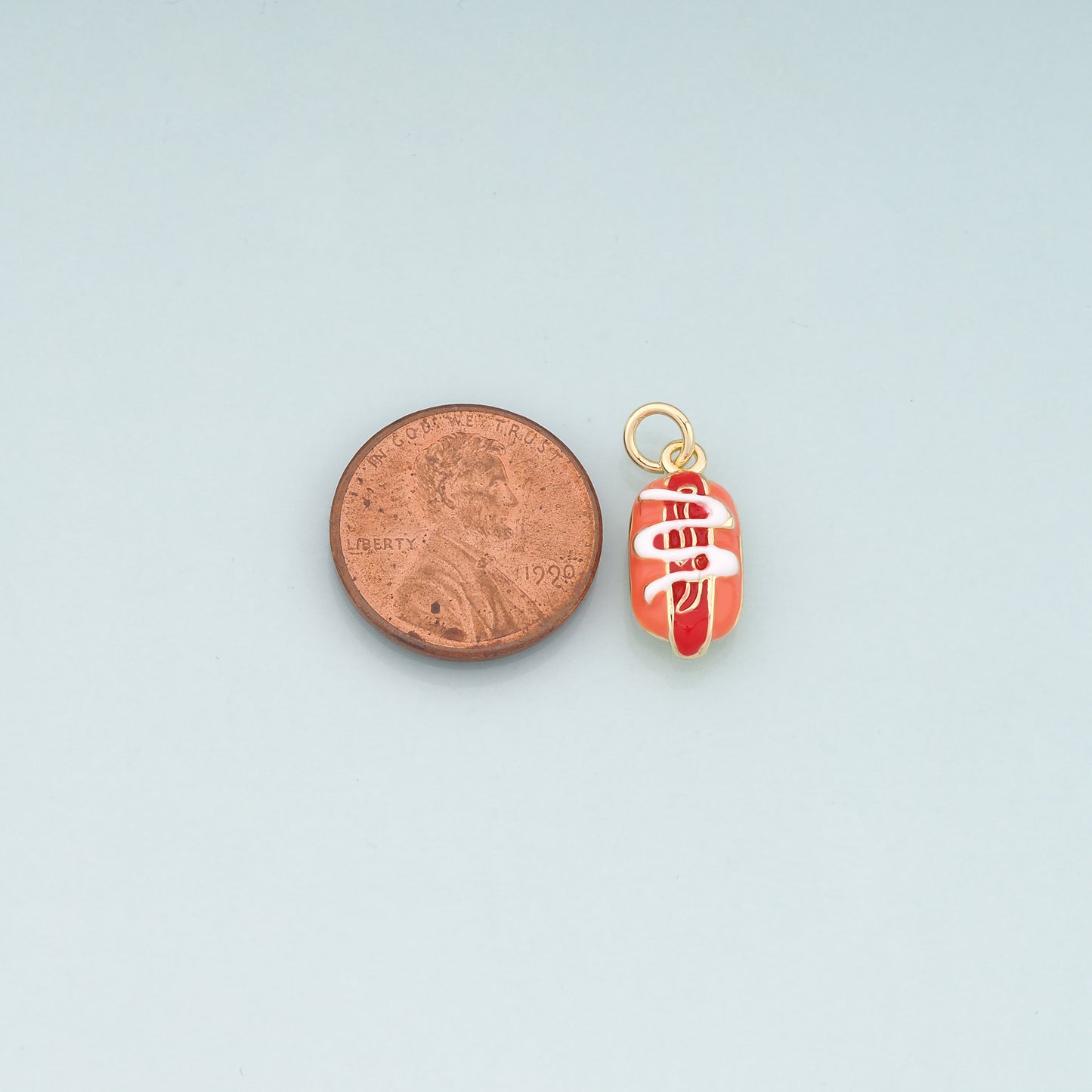 18K Gold Filled Hot Dog Pendant,Enamel Beard Charm Bracelet Necklace for DIY Jewelry Making Supply