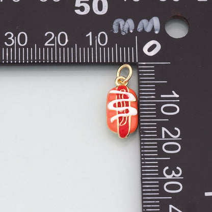 18K Gold Filled Hot Dog Pendant,Enamel Beard Charm Bracelet Necklace for DIY Jewelry Making Supply