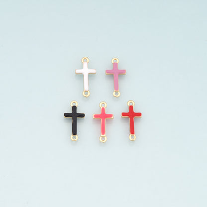 Gold Cross Connector,18K Gold Filled Cross Pendant,Enamel Religion Charm Bracelet Necklace for DIY Jewelry Making Supply