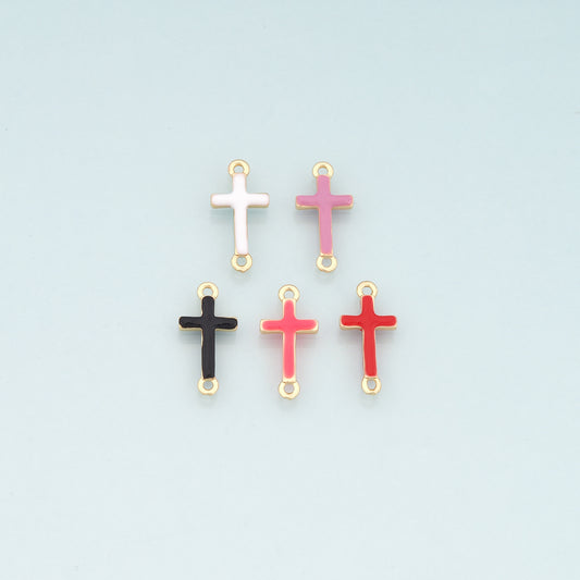 Gold Cross Connector,18K Gold Filled Cross Pendant,Enamel Religion Charm Bracelet Necklace for DIY Jewelry Making Supply