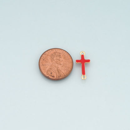 Gold Cross Connector,18K Gold Filled Cross Pendant,Enamel Religion Charm Bracelet Necklace for DIY Jewelry Making Supply