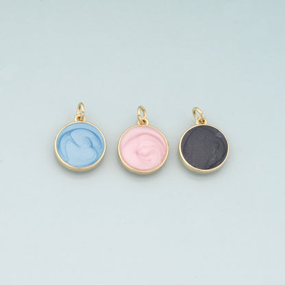 18K Gold Filled Round Pendant,Enamel Round Charm Bracelet Necklace for DIY Jewelry Making Supply