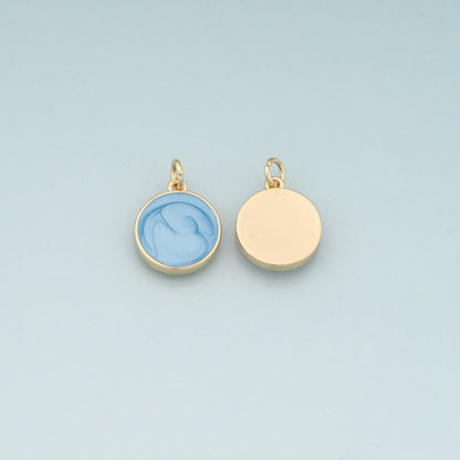 18K Gold Filled Round Pendant,Enamel Round Charm Bracelet Necklace for DIY Jewelry Making Supply
