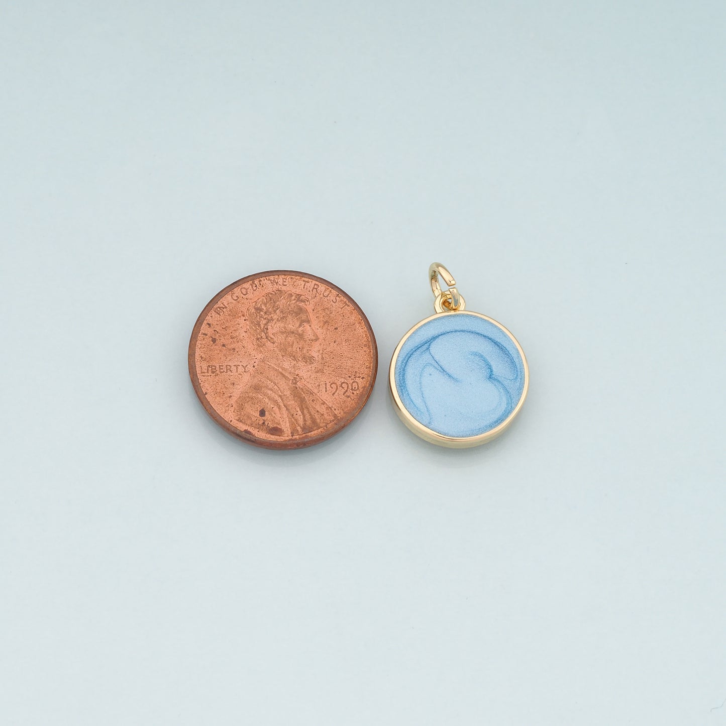 18K Gold Filled Round Pendant,Enamel Round Charm Bracelet Necklace for DIY Jewelry Making Supply