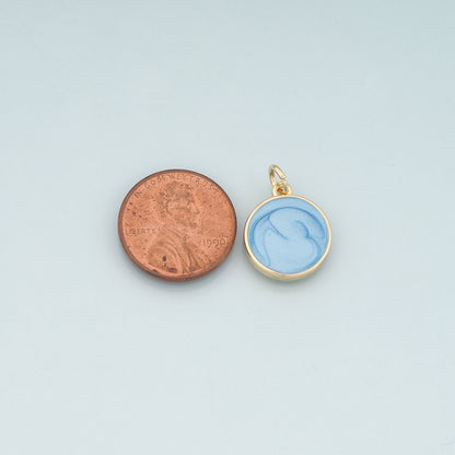 18K Gold Filled Round Pendant,Enamel Round Charm Bracelet Necklace for DIY Jewelry Making Supply