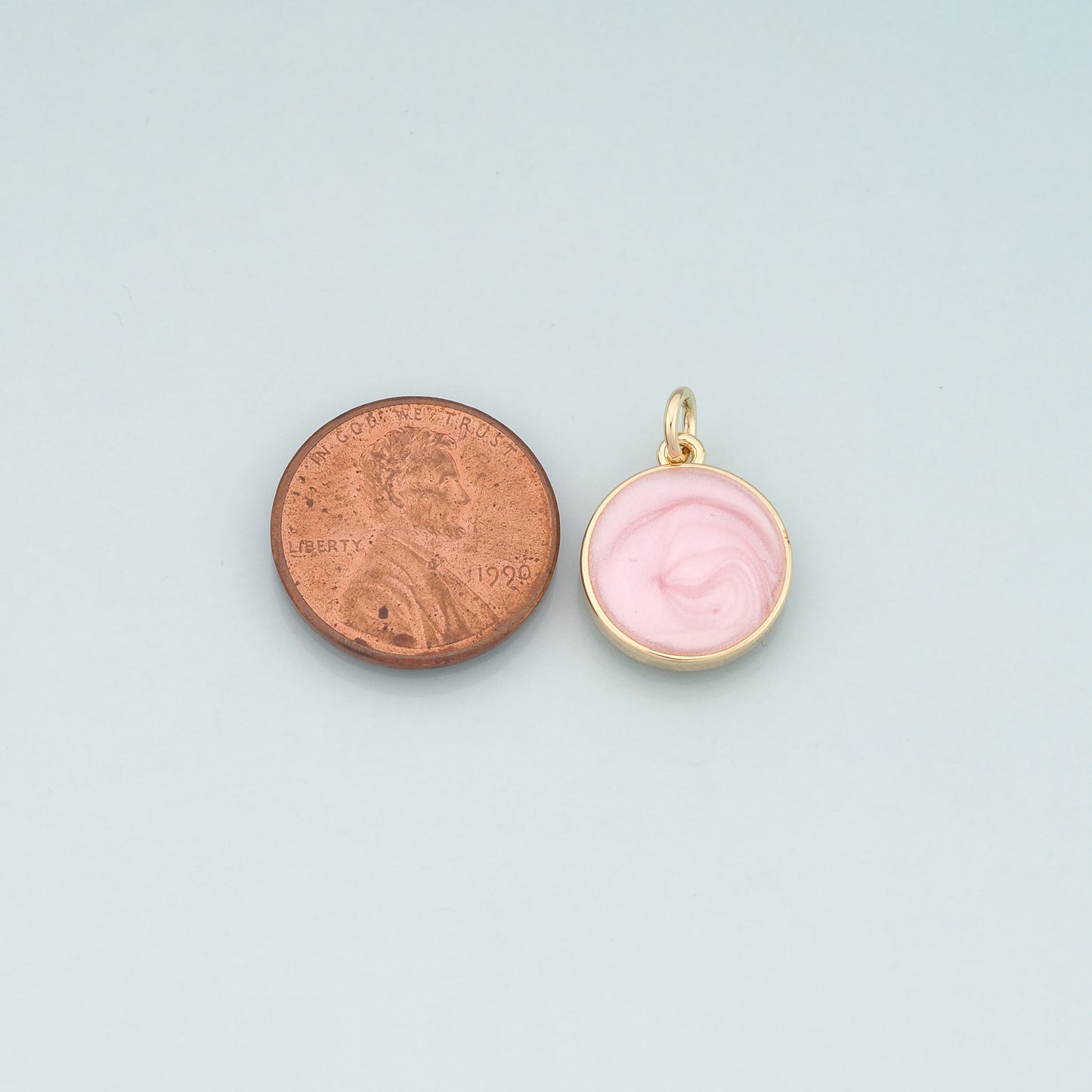 18K Gold Filled Round Pendant,Enamel Round Charm Bracelet Necklace for DIY Jewelry Making Supply