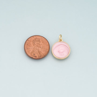 18K Gold Filled Round Pendant,Enamel Round Charm Bracelet Necklace for DIY Jewelry Making Supply