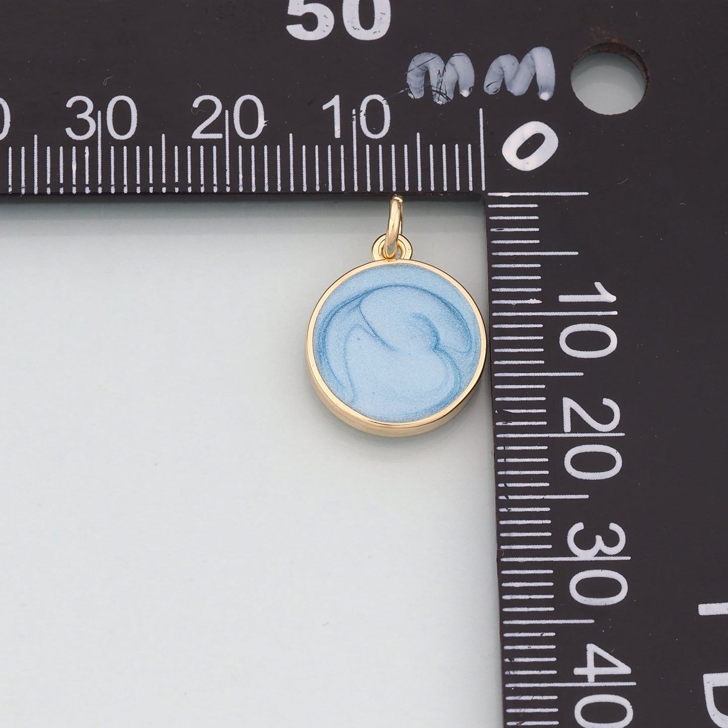 18K Gold Filled Round Pendant,Enamel Round Charm Bracelet Necklace for DIY Jewelry Making Supply
