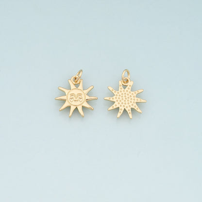 Gold Sun Charms,18K Gold Filled Sun Pendant,Celestial Charm Bracelet Necklace for DIY Jewelry Making Supply