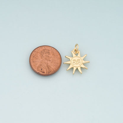 Gold Sun Charms,18K Gold Filled Sun Pendant,Celestial Charm Bracelet Necklace for DIY Jewelry Making Supply