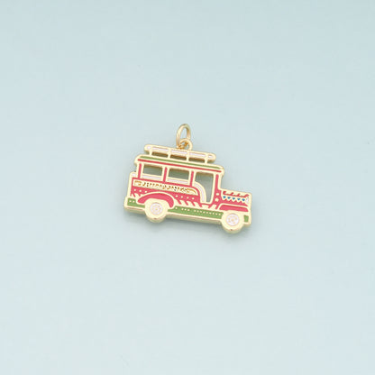 18K Gold Filled Car Pendant,Enamel Car Charm Bracelet Necklace for DIY Jewelry Making Supply