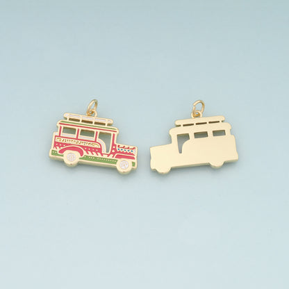 18K Gold Filled Car Pendant,Enamel Car Charm Bracelet Necklace for DIY Jewelry Making Supply