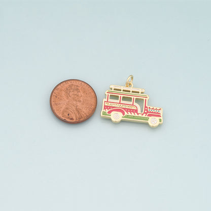 18K Gold Filled Car Pendant,Enamel Car Charm Bracelet Necklace for DIY Jewelry Making Supply
