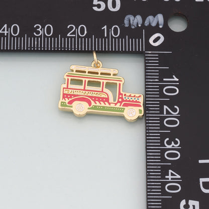 18K Gold Filled Car Pendant,Enamel Car Charm Bracelet Necklace for DIY Jewelry Making Supply