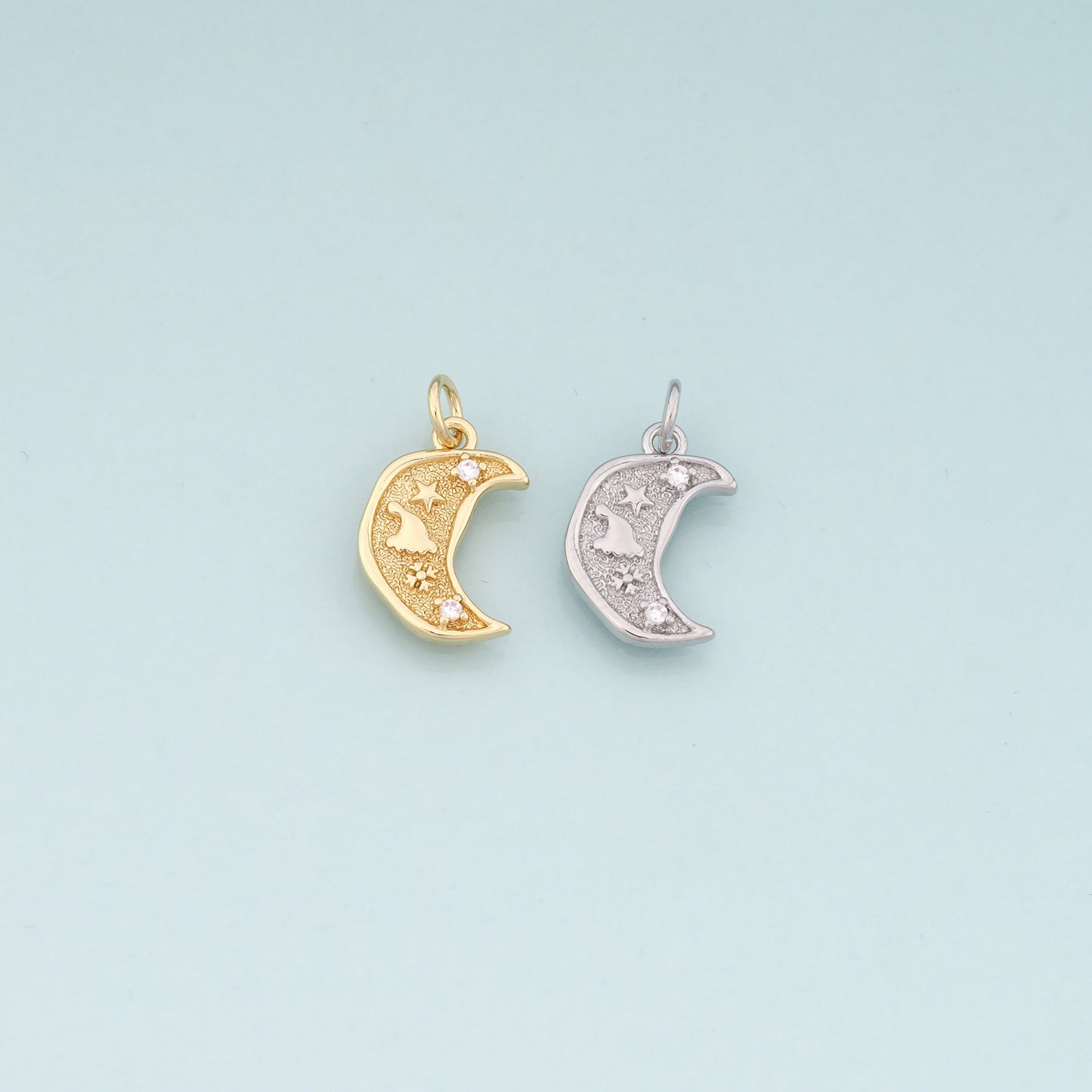 18K Gold Filled Moon Pendant,CZ Micro Pave Celestial Charm Bracelet Necklace for DIY Jewelry Making Supply