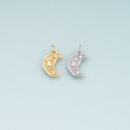 18K Gold Filled Moon Pendant,CZ Micro Pave Celestial Charm Bracelet Necklace for DIY Jewelry Making Supply