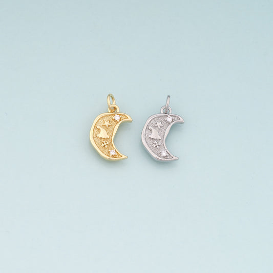 18K Gold Filled Moon Pendant,CZ Micro Pave Celestial Charm Bracelet Necklace for DIY Jewelry Making Supply