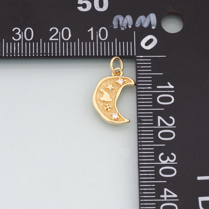 18K Gold Filled Moon Pendant,CZ Micro Pave Celestial Charm Bracelet Necklace for DIY Jewelry Making Supply