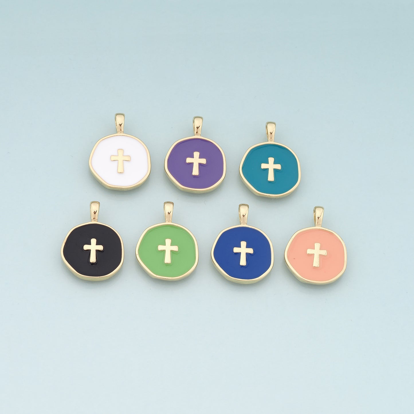 Gold Cross Charms,18K Gold Filled Cross Pendant,Enamel Religion Charm Bracelet Necklace for DIY Jewelry Making Supply