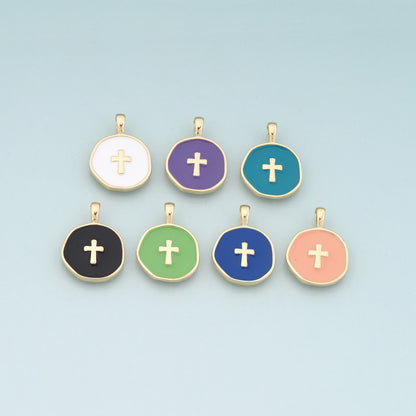 Gold Cross Charms,18K Gold Filled Cross Pendant,Enamel Religion Charm Bracelet Necklace for DIY Jewelry Making Supply