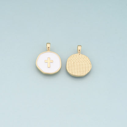 Gold Cross Charms,18K Gold Filled Cross Pendant,Enamel Religion Charm Bracelet Necklace for DIY Jewelry Making Supply