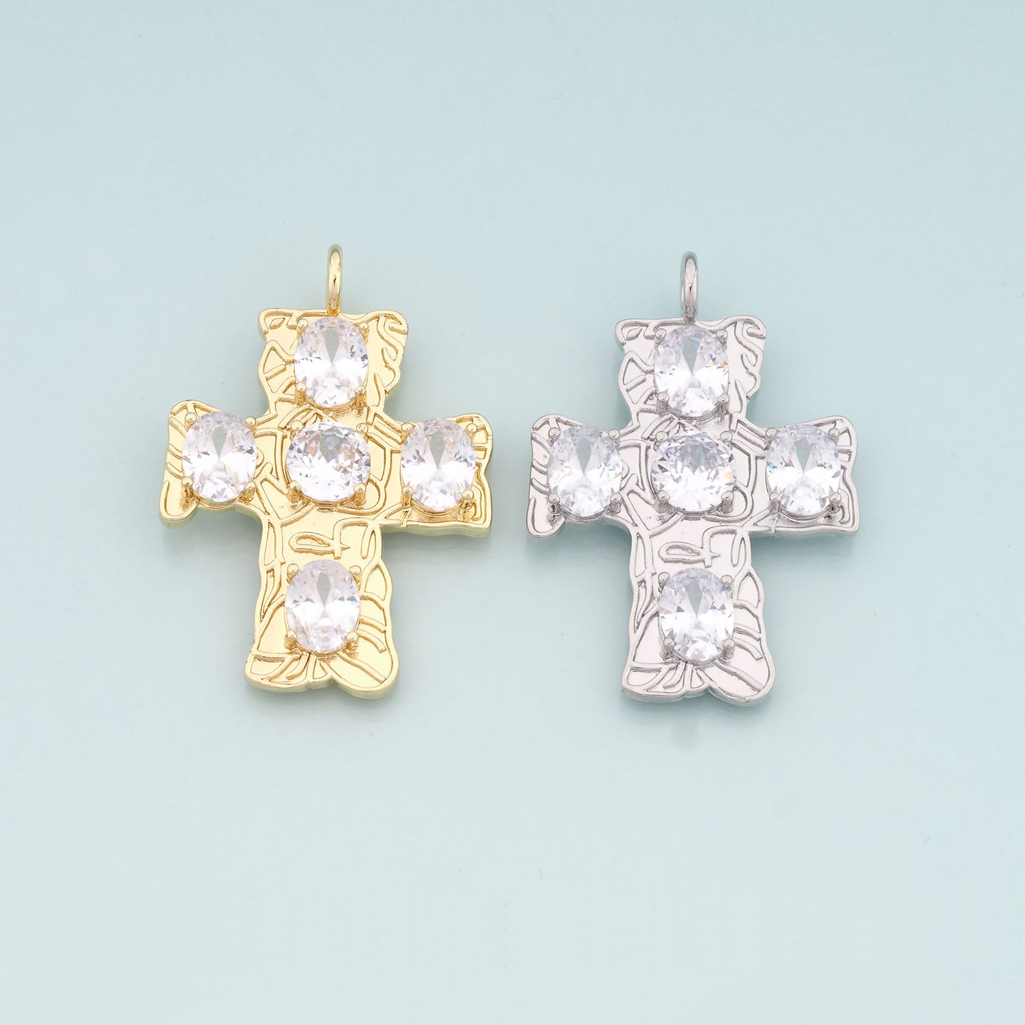Gold Cross Charms,18K Gold Filled Cross Pendant,CZ Religion Charm Bracelet Necklace for DIY Jewelry Making Supply