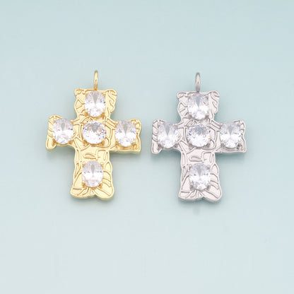 Gold Cross Charms,18K Gold Filled Cross Pendant,CZ Religion Charm Bracelet Necklace for DIY Jewelry Making Supply