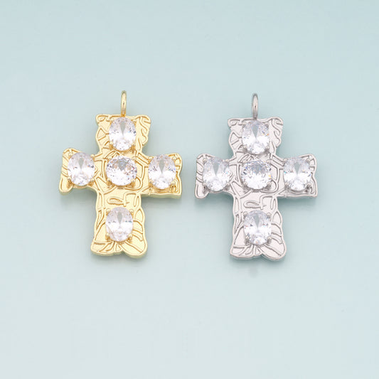 Gold Cross Charms,18K Gold Filled Cross Pendant,CZ Religion Charm Bracelet Necklace for DIY Jewelry Making Supply