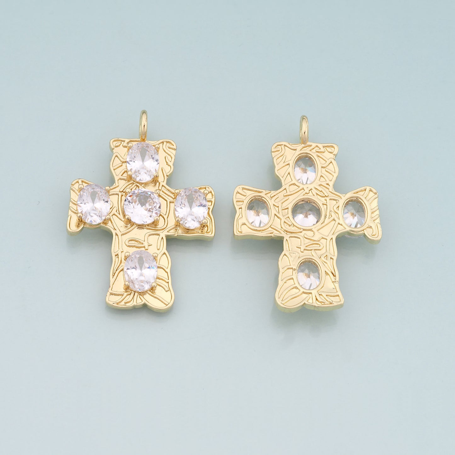 Gold Cross Charms,18K Gold Filled Cross Pendant,CZ Religion Charm Bracelet Necklace for DIY Jewelry Making Supply