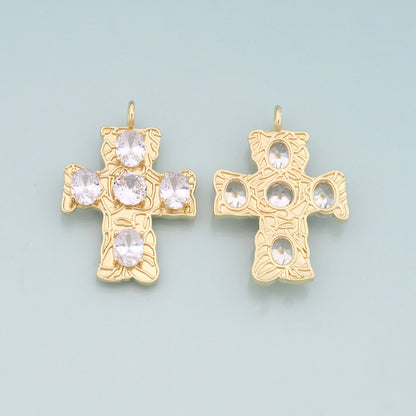 Gold Cross Charms,18K Gold Filled Cross Pendant,CZ Religion Charm Bracelet Necklace for DIY Jewelry Making Supply