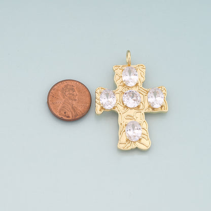 Gold Cross Charms,18K Gold Filled Cross Pendant,CZ Religion Charm Bracelet Necklace for DIY Jewelry Making Supply
