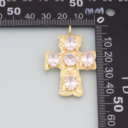 Gold Cross Charms,18K Gold Filled Cross Pendant,CZ Religion Charm Bracelet Necklace for DIY Jewelry Making Supply