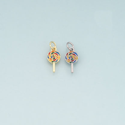 18K Gold Filled Lollipop Pendant,Enamel Candy Charm Bracelet Necklace for DIY Jewelry Making Supply
