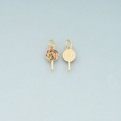 18K Gold Filled Lollipop Pendant,Enamel Candy Charm Bracelet Necklace for DIY Jewelry Making Supply