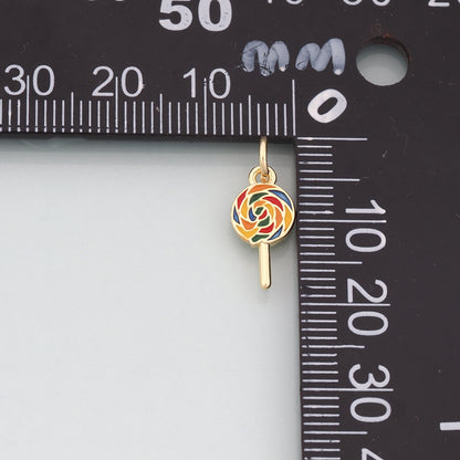 18K Gold Filled Lollipop Pendant,Enamel Candy Charm Bracelet Necklace for DIY Jewelry Making Supply